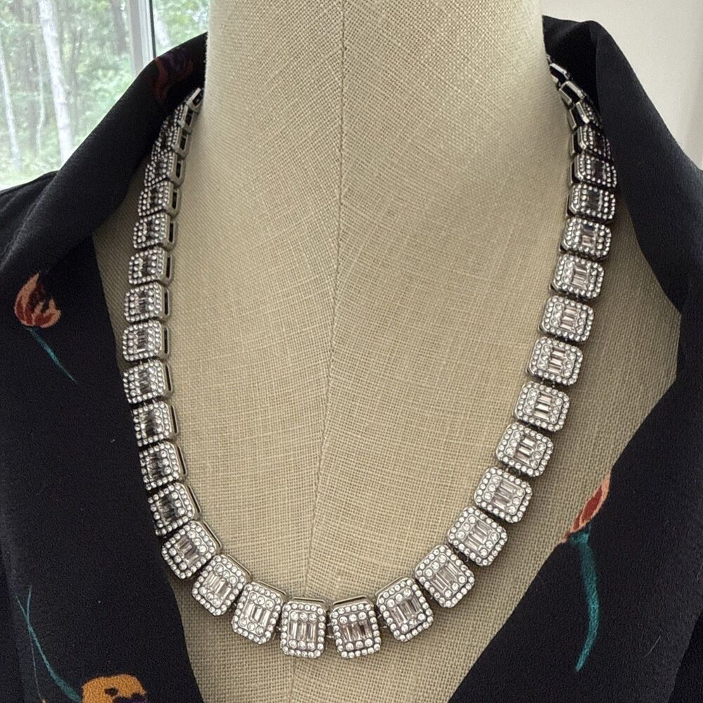 Henrik & Hayes Silvertone CZ Rhinestone Statement Sparkle Heavy Necklace 22” NWT